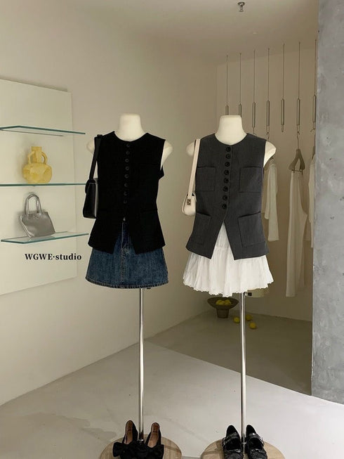 Women Button Down Pocket Waistcoat